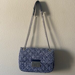 MICHAEL KORS SLOAN NAVY Blue Tweed Shoulder Bag & DUST Cover